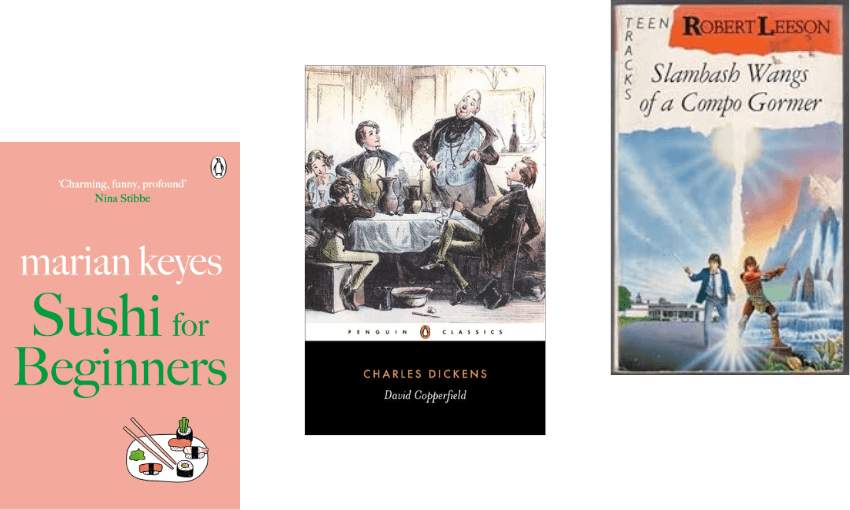 Three book covers ascending. 