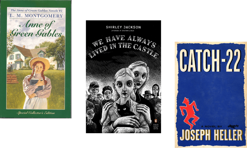 Three book covers descending. 