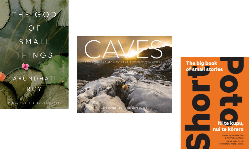 Three book covers descending. 