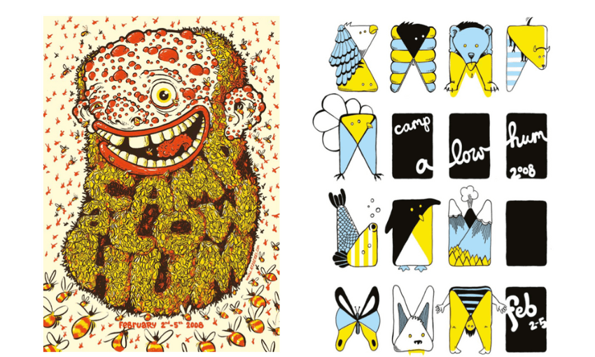 Two posters for Camp A Low Hum side by side