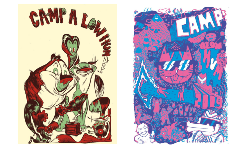 Two posters for Camp A Low Hum side by side