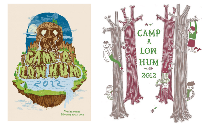 Two posters for Camp A Low Hum 2012 side by side. 