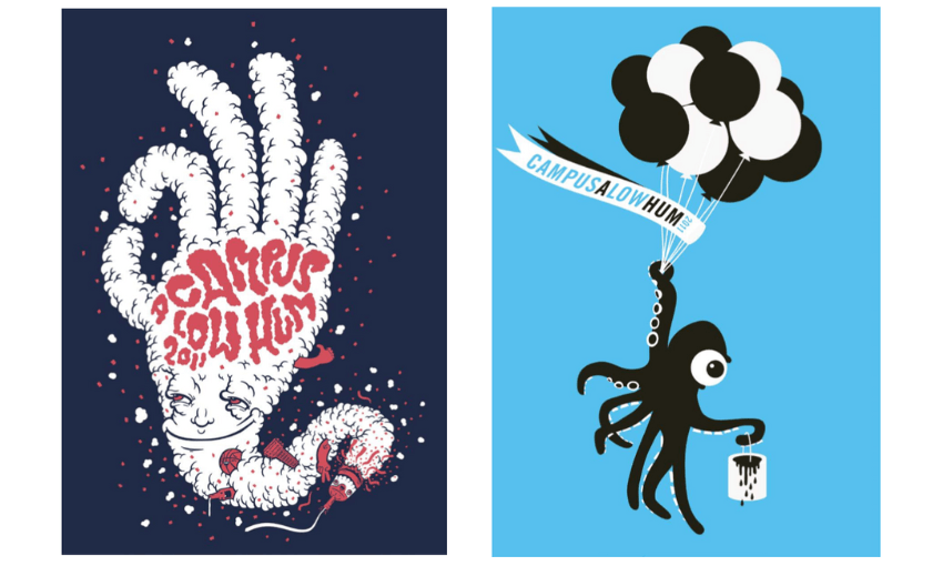 Two posters for Camp A Low Hum 2011 side by side