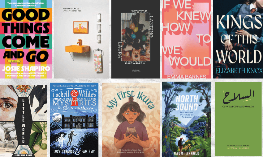 Two rows of book covers, ten in total, with crinkled paper in the background.