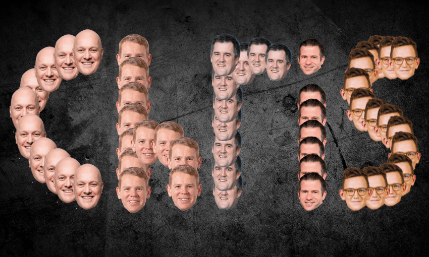 The word "Chris" is spelled out using repeated images of a man's face, arranged against a dark, textured background. Each letter is formed by a different face.