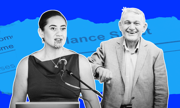 Kuini Nga wai hono i te po and her father Tūheitia Pōtatau Te Wherowhero VII. (Image: Kiingitanga). (Additional design: The Spinoff). 
