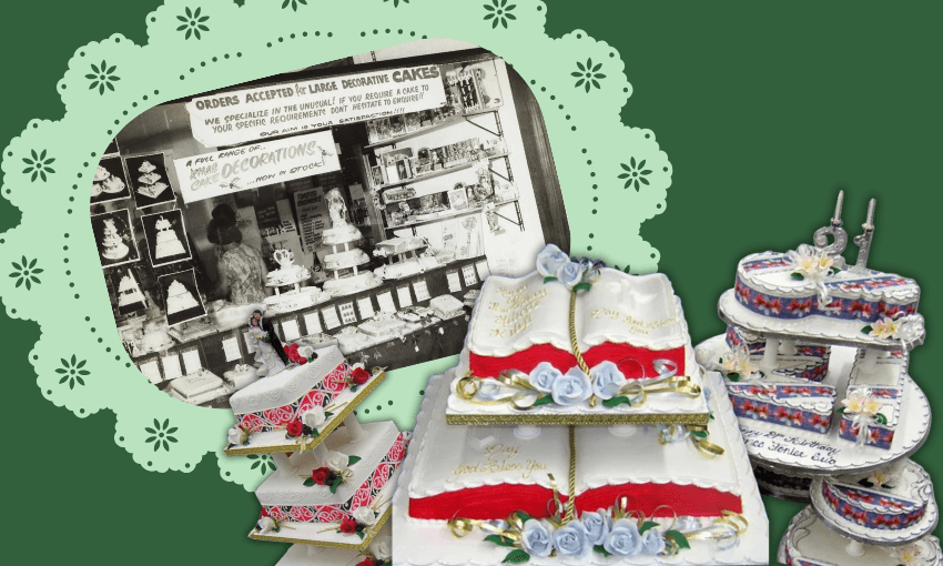 Images: Auckland Libraries Heritage Collections Footprints 07858/ Decor Cakes; design: The Spinoff) 
