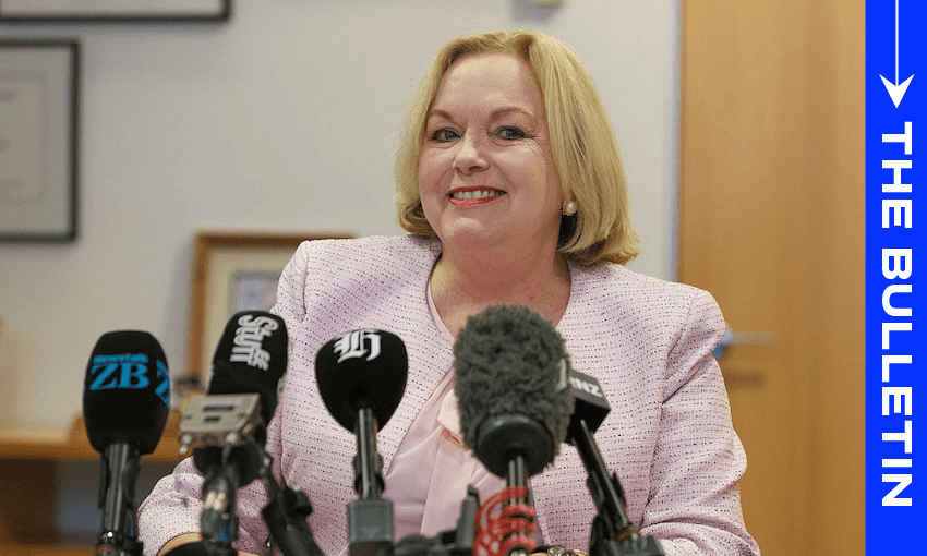 Judith Collins in her Beehive office after announcing her retirement from politics, January 28, 2026. (Photo: Mark Mitchell /New Zealand Herald via Getty Images) 
