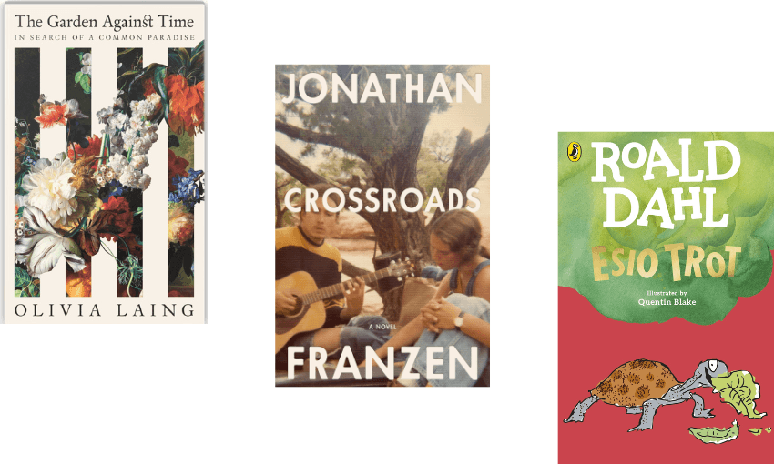 A black and white photo of Arena Williams, a young Māori woman with long hair. Behind her is a collage of book covers.