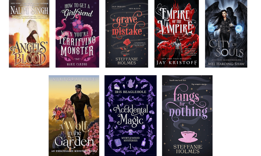 Seven book covers, all paranormal romance titles, arranged in two rows.