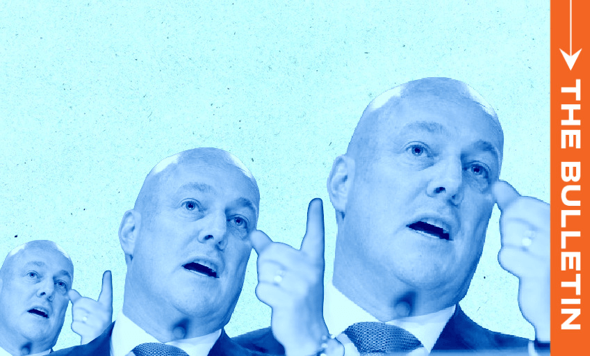 Christopher Luxon went into the weekend facing the most serious threat to his leadership since he became National’s leader in December 2021. (Photo: Hagen Hopkins/Getty/The Spinoff) 
