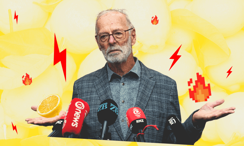 Wayne Brown, mayor and former ‘Ponsobnby Bach’ blogger. Photo: Dean Purcell/NZ Herald via Getty Images. Design: Tina Tiller 
