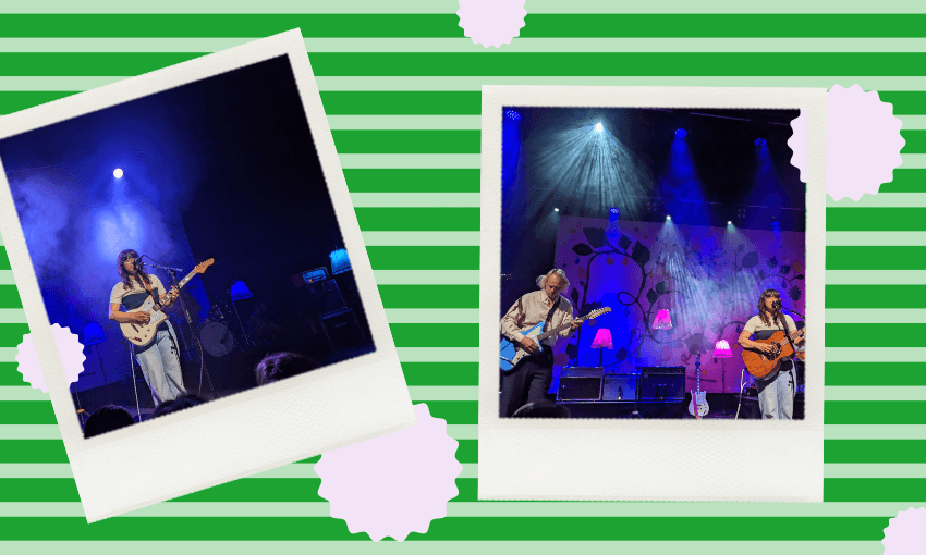 a green background with polaroid style pictures of The Beths playing