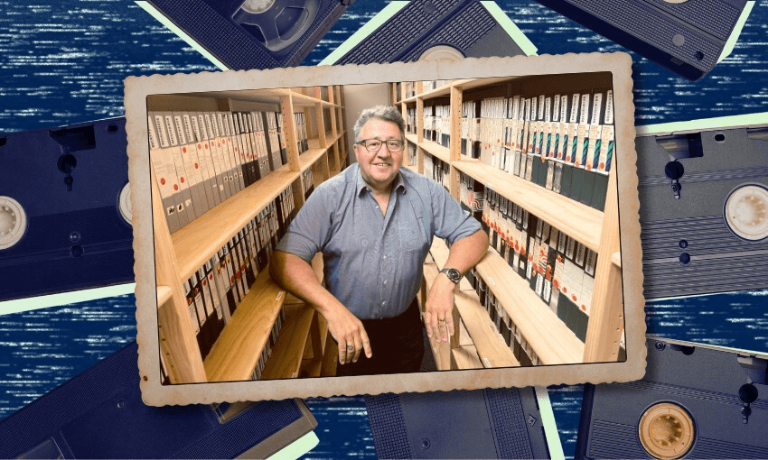 David Elder with VHS tapes