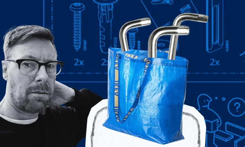 Greg Bruce with an Ikea bag full of of parts