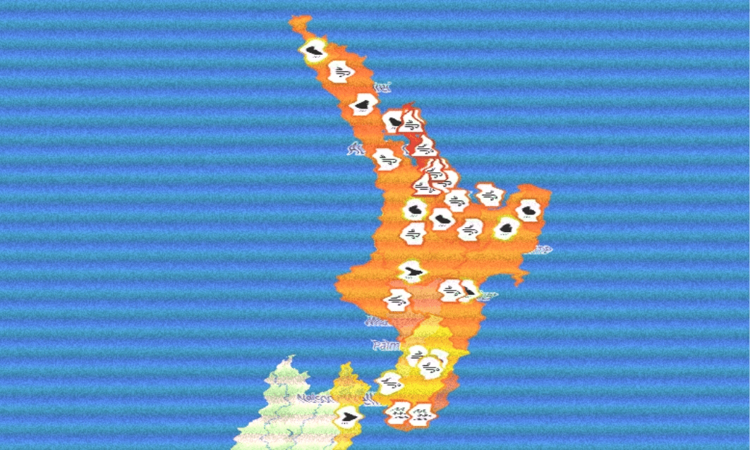 The entire North Island is covered by weather warnings.  
