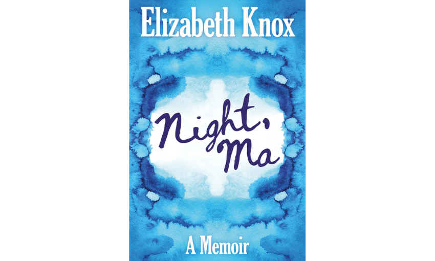 The cover of Night, Ma by Elizabeth Knox which is in blue water colour with cursive hand writing for the title.