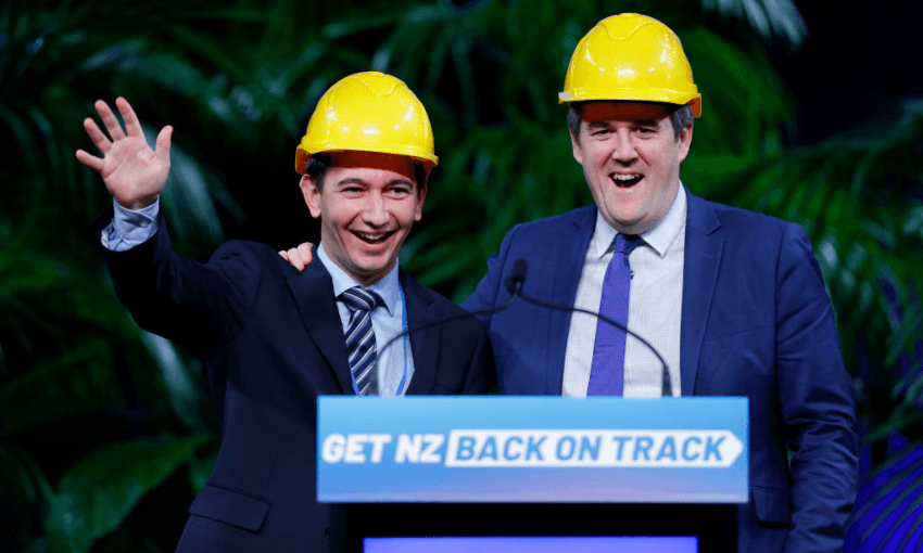 Simeon Brown and Chris Bishop at the National Party conference in June 2023. (Photo by Hagen Hopkins/Getty Images)