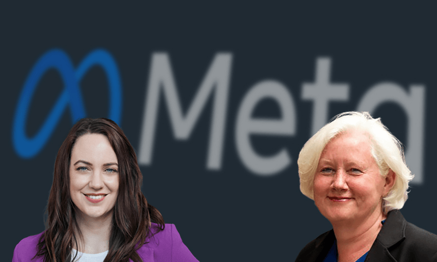 Personal financial journalist Frances Cook, left, and Westpac CEO Catherine McGrath (Photos: Supplied. Design: The Spinoff) 
