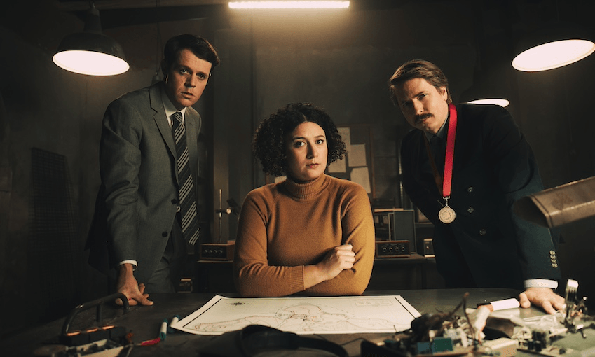 Paul Williams, Rose Matafeo and Joe Thomas in New Zealand Spy (Photo: TVNZ) 
