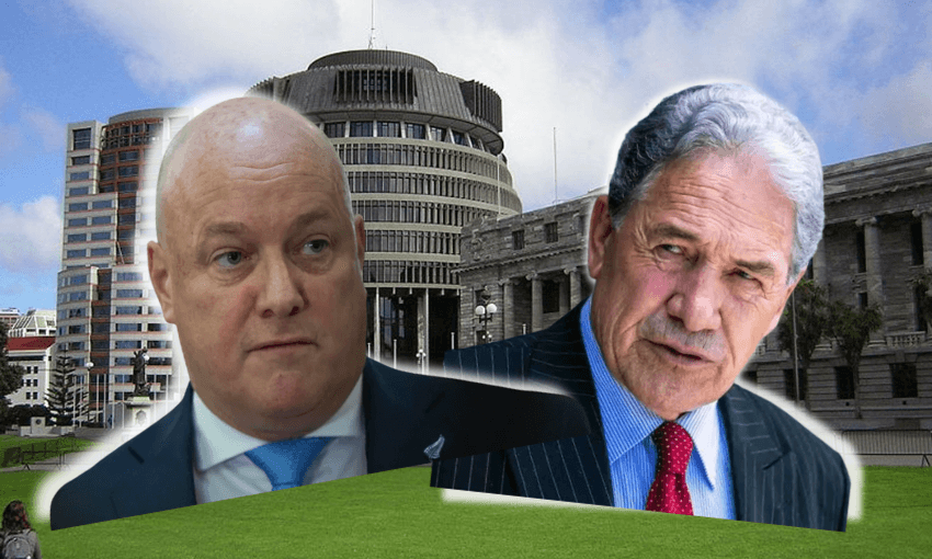 National leader Christopher Luxon and NZ First leader Winston Peters just can’t seem to get on. Image: Joel MacManus 
