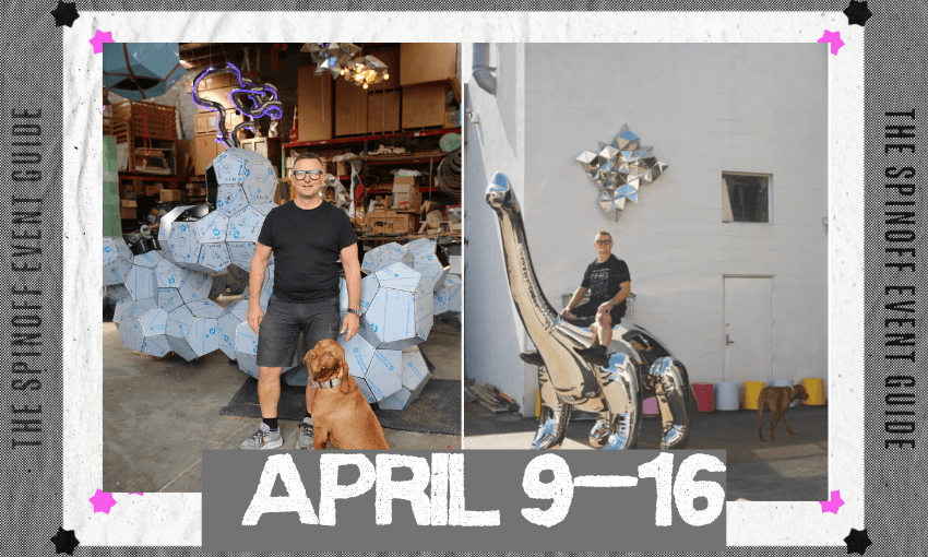 (Left) Gregor Kregar, Cumulus Structure, 2026; (Left) Gregor Kregar, T-REX Reflection, 2026. Both sculptures feature in the Auckland  Art Fair Sculpture Trail. 
