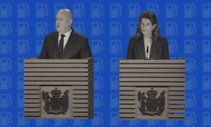 Christopher Luxon and Nicola Willis at a Beehive press conference on Wednesday, April 8 
