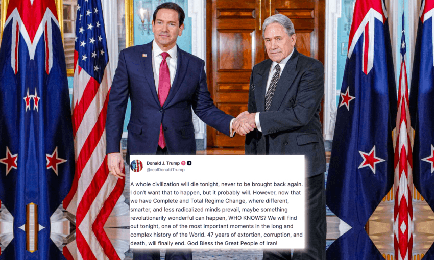 Marco Rubio and Winston Peters pressed the flesh in Washington about an hour after President Trump pressed send on an extraordinary post. 
