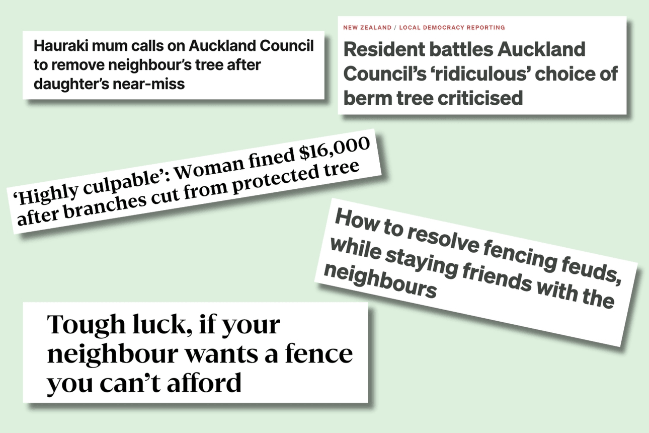 News headlines about neighbourhood tree and fences