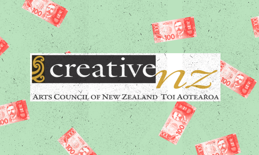 the logo for Creative New Zealand with money in the background.