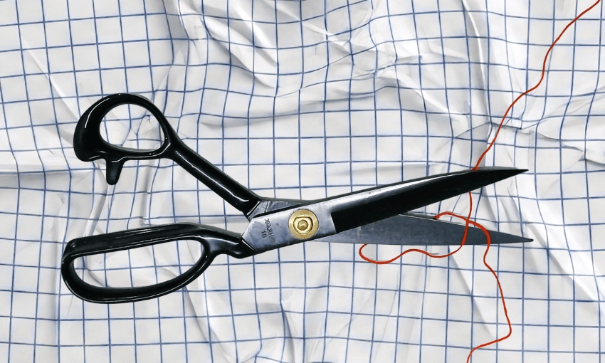 Scissors and thread on graph paper
