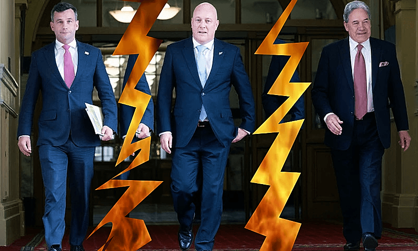 David Seymour, Christopher Luxon, and Winston Peters in an MMP environment. Original image: Getty 
