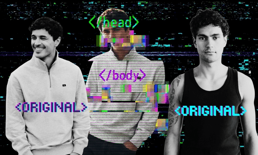 Three male models, one of which is allegedly AI generated