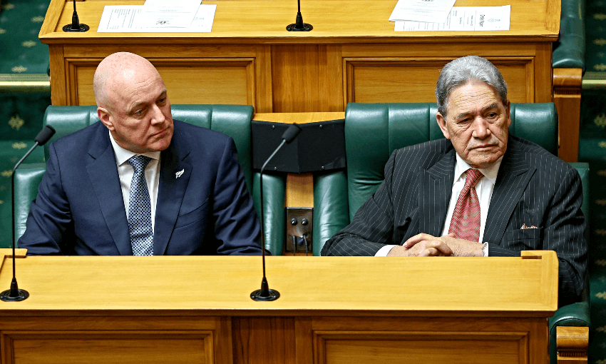 Christopher Luxon and Winston Peters in happier times, 2023. Photo by Hagen Hopkins/Getty Images 
