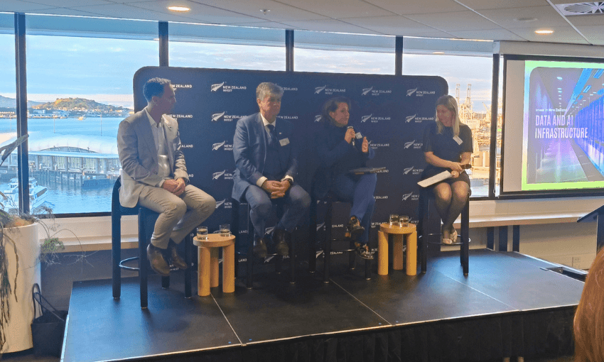 Mercury chief executive Stew Hamilton, Contact Energy chief executive Mike Fuge, tech industry leader Helen Robinson, and BCG’s Kelly Newton. Photo: Joel MacManus 
