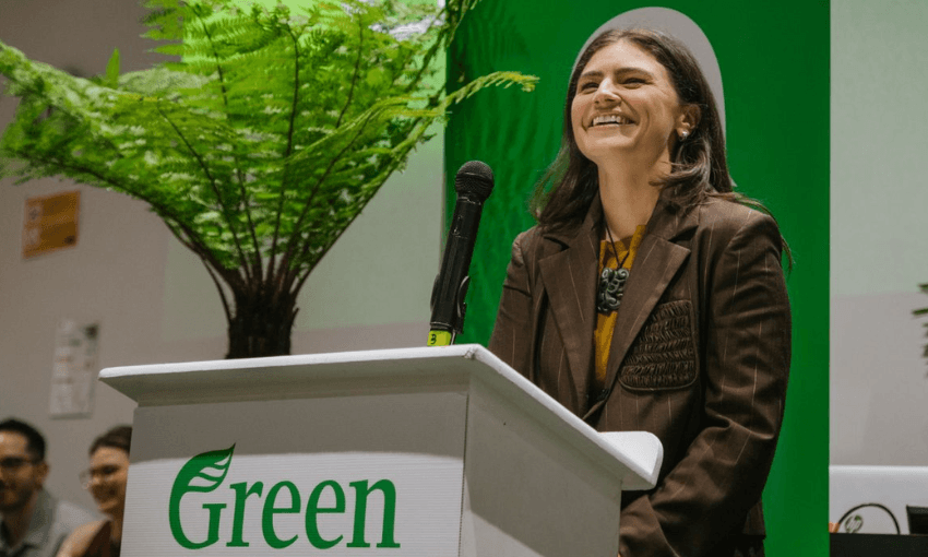 Chlöe Swarbrick delivers her AGM speech. (Image: supplied) 
