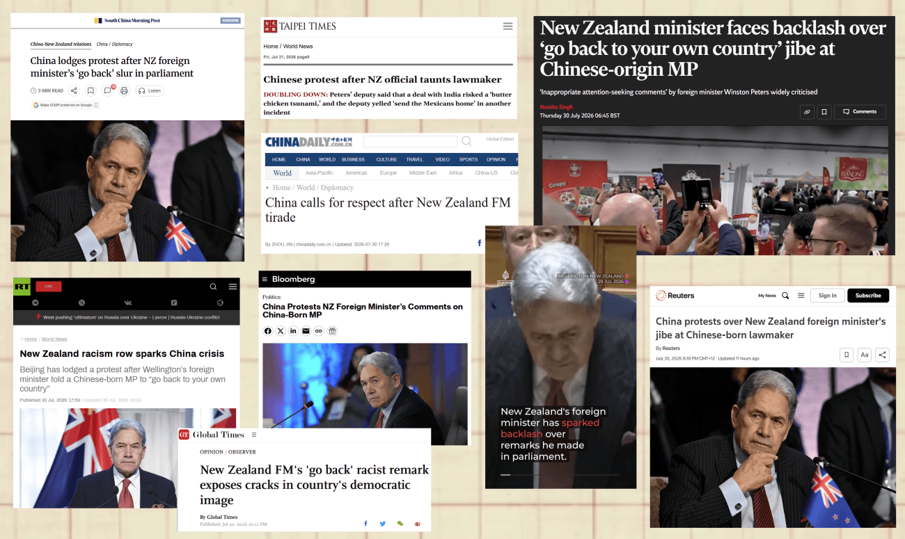 Winston Peters’ comments to Lawrence Xu-Nan make headlines around the world