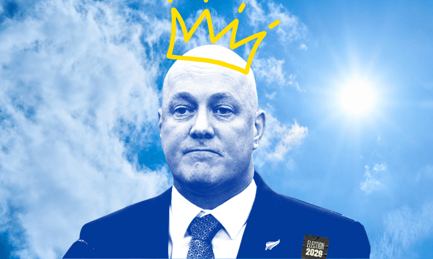 Still prime minister Christopher Luxon (Design: The Spinoff)