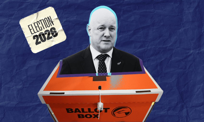 Christopher Luxon is still leader going into the election (Photo: Getty Images. Image design: The Spinoff) 

