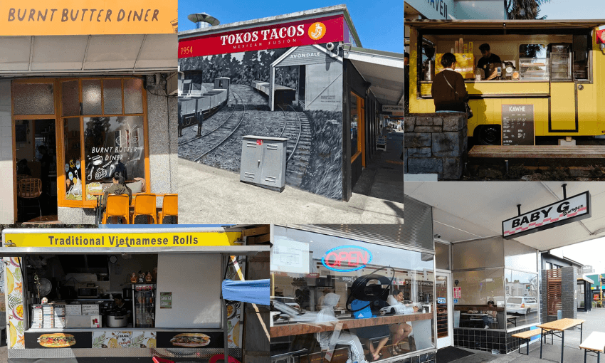 collage of five colourful shop fronts in Avondale