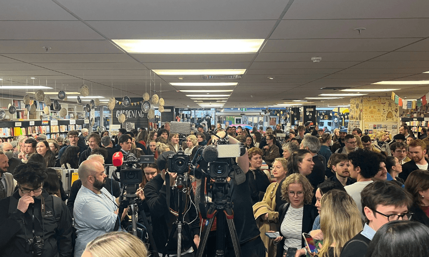 The view of the crowd from the podium, with half an hour until kickoff at Unity Books. (Photo: Lyric Waiwiri-Smith/The Spinoff)