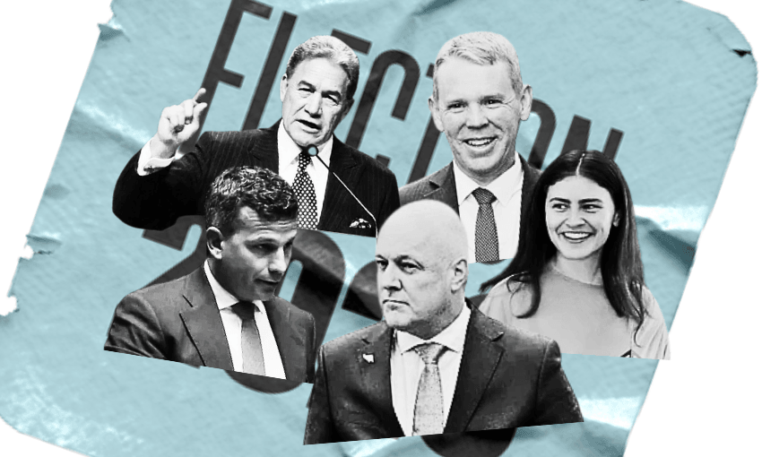 A bunch of party leaders with new policy (and one with a non-policy – guess who?). (Design: The Spinoff)