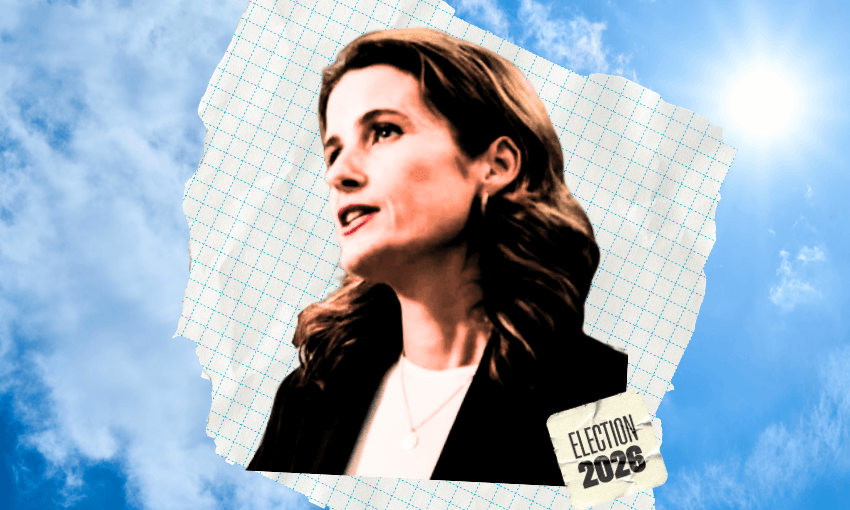 The sun shining on Nicola Willis. (Design: The Spinoff) 
