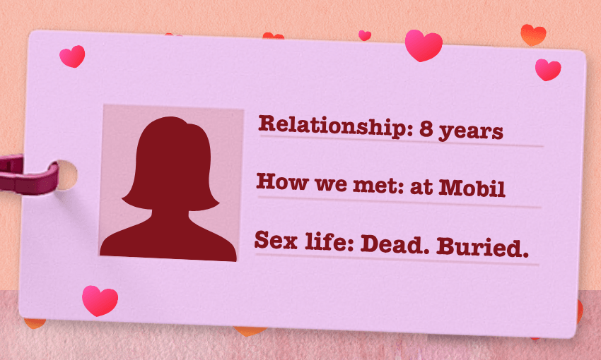 a fake pink ID showing a woman in a relationship of eight years who met her partner at Mobil and whose sex life is dead and buried