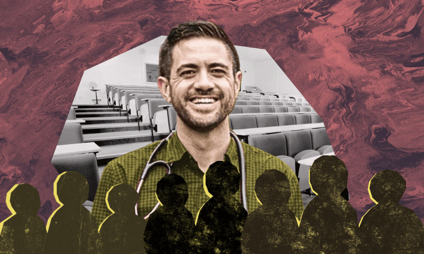 Mataroria Lyndon wants Māori and Pacific med students to feel welcome. (Photo: Supplied. Additional design: The Spinoff). 
