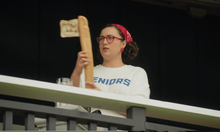 Rose Matafeo and her bread flag (Screengrab: TVNZ)