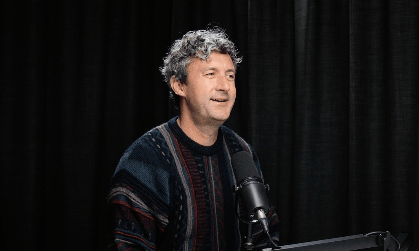 Man in front of microphone