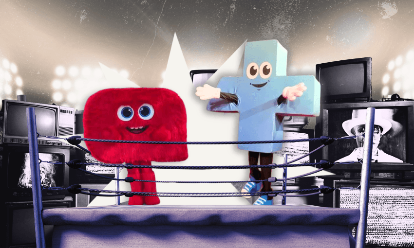 Battle of the mascots.
(Image: Emily Wong/The Spinoff)