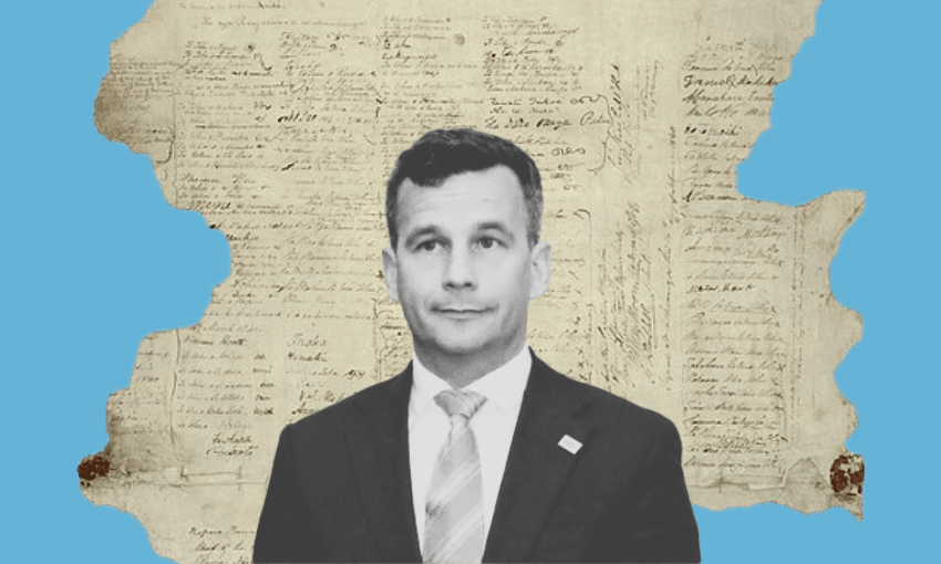 David Seymour and Te Tiriti o Waitangi (Design: Henry Oliver/The Spinoff) 
