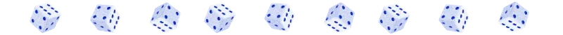 a line of dice with blue dots